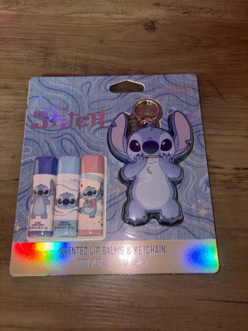 Disney Stitch Lip Balm Trio Set w/ Keychain Blue Pink Gift NWT